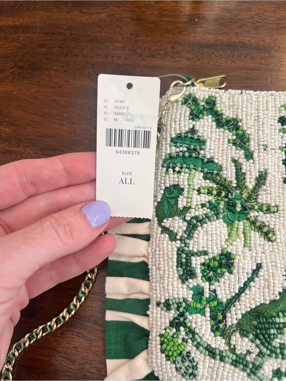 Anthropologie Green and White M Anna Embroidered Ruffle Beaded Crossbody Bag - Picture 6 of 11